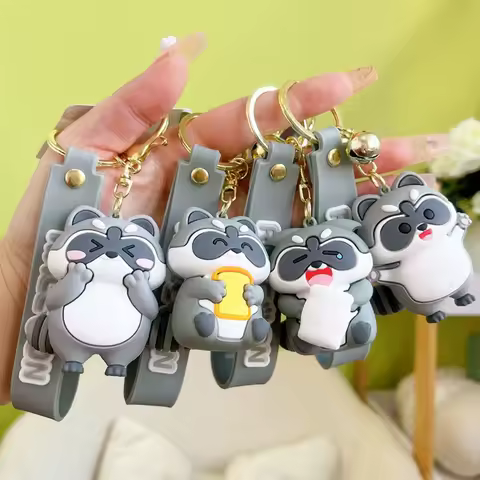 1 PCS Funny Raccoon Keychain Cartoon Design Earphone Case Pendant Creative Animal Shape Keyring For Gift