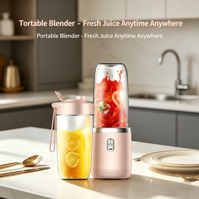 Vaso Mezclador Inalámbrico Recargable, Mini Licuadora Portátil con 6 Cuchillas para Jugos Frescos, Smoothies y Uso Diario