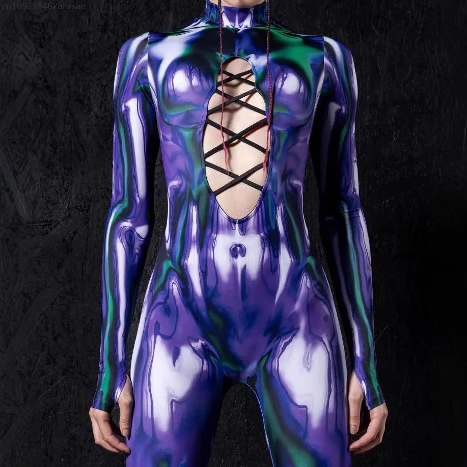 

Halloween 3D Print Party Sexy Hollow Tights Stretch Cyberpunk Steam Tights Cosplay Costume Bodysuit Stage Role Play Holiday 2025