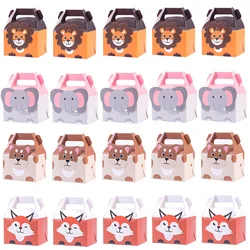 10/20pcs Safari Birthday Favors Boxes Lion Fox Elephant Zoo Animals Theme Happy Birthday Treat Boxes Candy Kids Party Decoration