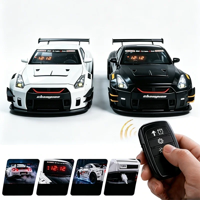 Rechargeable Alarm Clock LED Digital Display Remote Control Car Clock with Engine Sound Exhaust Light Home Desk Decor