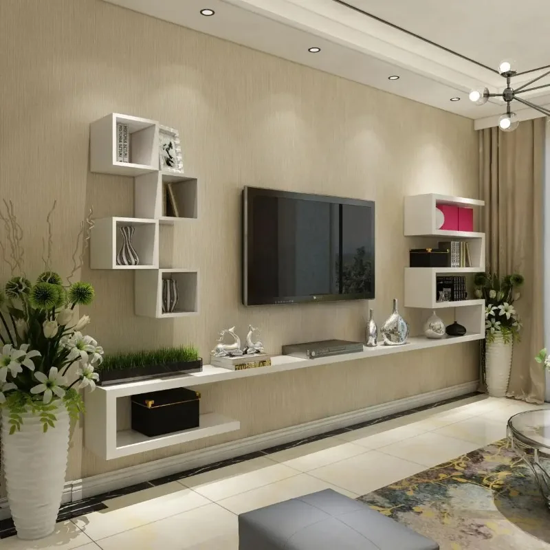 #Wall shelf modern simple wall TV cabinet living room video wall baffle set-top box rack background decoration