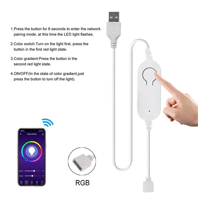 B29C-2X Tuya RGB Wifi LED Controller DC5V USB Dimmer Timer Modes For 2835 5050 RGB Led Strip Lights Smart Life App Adapter