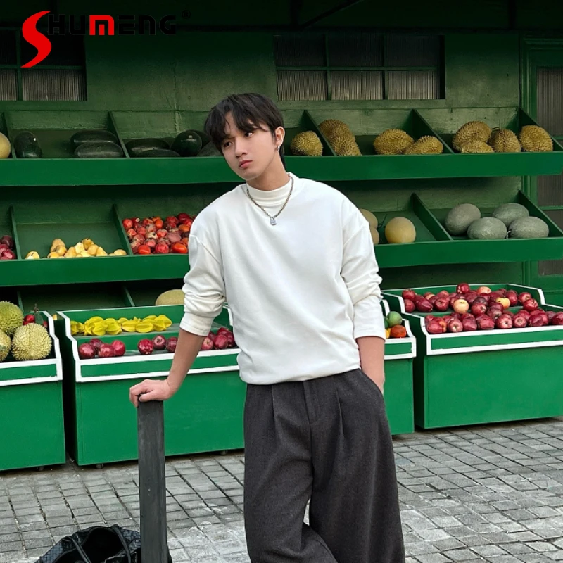 

Men's Solid Color Half Turtleneck Long Sleeve T-Shirts Men's 2025 Winter New Inner Base Shirts Long Sleeve Comfort Simple Tops