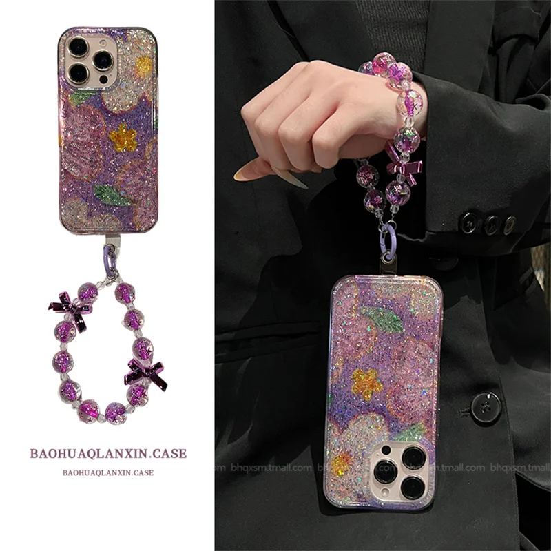 

Early Spring Purple Peony Oil Painting Flower for Apple 16promax Phone Case iPhone 15pro 13promax 14promax Glitter 16pro