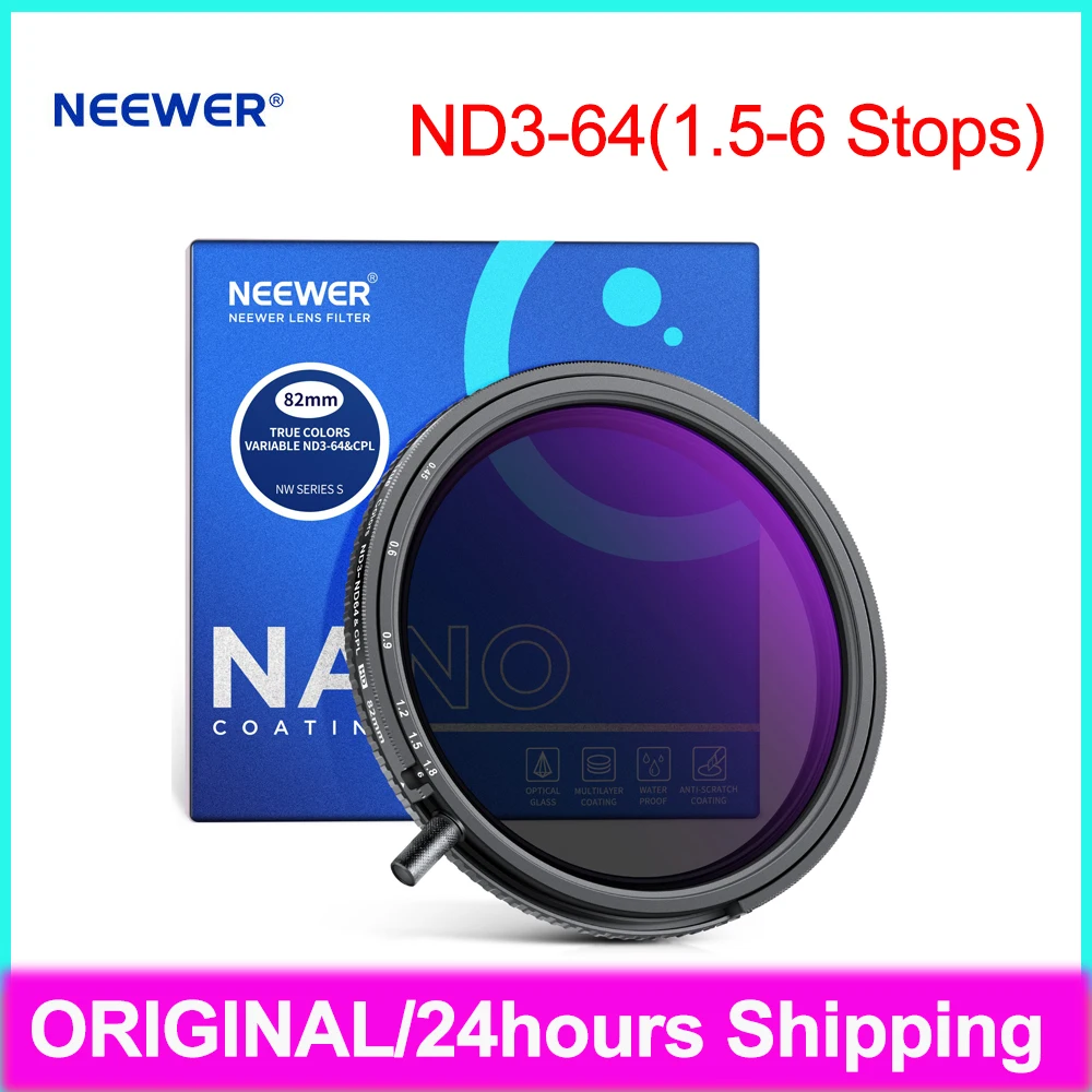 NEEWER ND3-64(1.5-6 Stops) True Colors Variable ND&CPL Filter 2 in 1 HD Camera Lens Filter for Nikon Sony Fujifilm 58mm 67mm