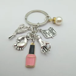 Metal Enamel Keychain Scissors Toolbox Manicure Key Ring Nail Beauty Key Chains For Women Girls DIY Handmade Jewelry Gifts