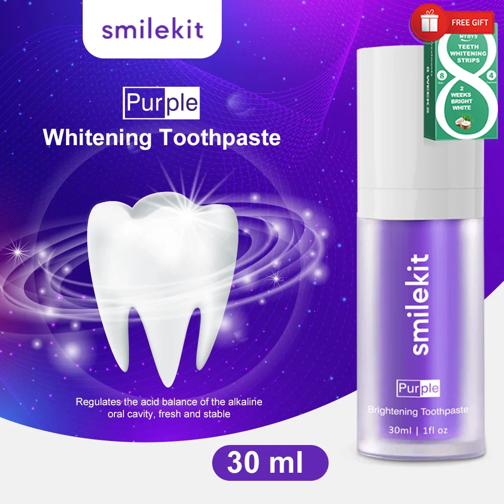 Dentes Whitening Creme dental, Limpeza da Cavidade Oral, Purple Tooth Cleaning Mousse, Reduzir amarelecimento, Refrescante Oral, 30ml