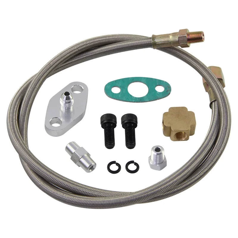 For SR20DET KA24DE Universal Oil Filter Cooler Sandwich Adapter Plate + Turbo Oil Return Drain + Stainless Steel Fuel Feed Line