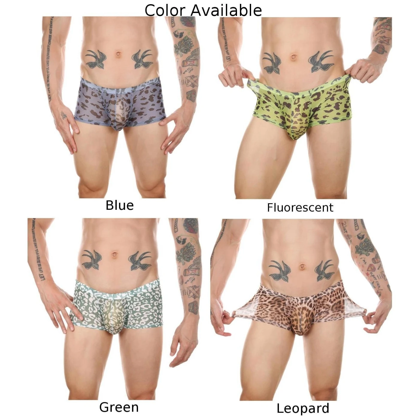 Roupa interior masculina calcinha ver através de malha pura estiramento boxer briefs respirável confortável leopardo impressão