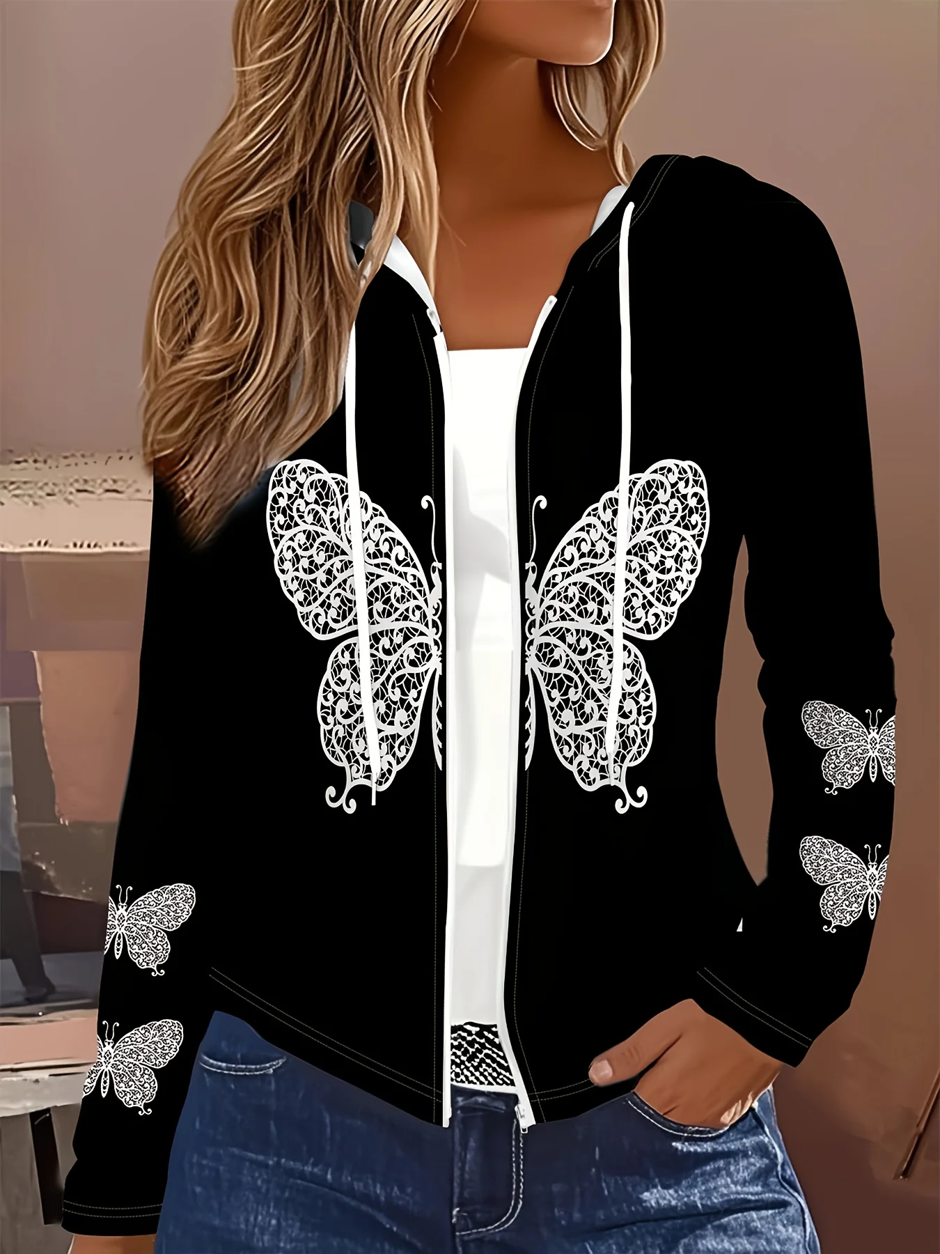 Spring and Autumn casual style Butterfly Pattern Print Design Jacket ladies' casual jacket