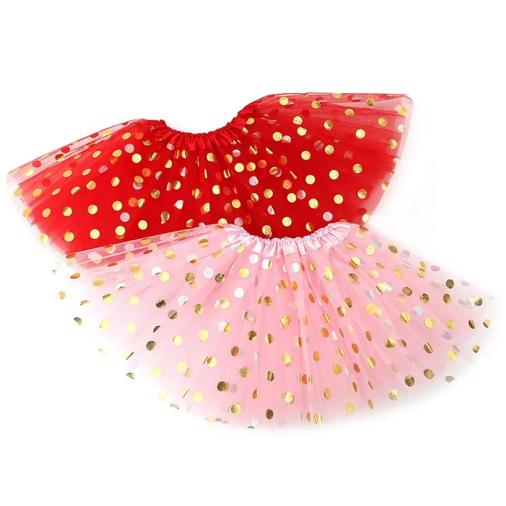 Fashion Rainbow Tutu Skirt Tulle Polka Dot Gold Princess Skirt Colorful Netting Ballet Skirts Baby