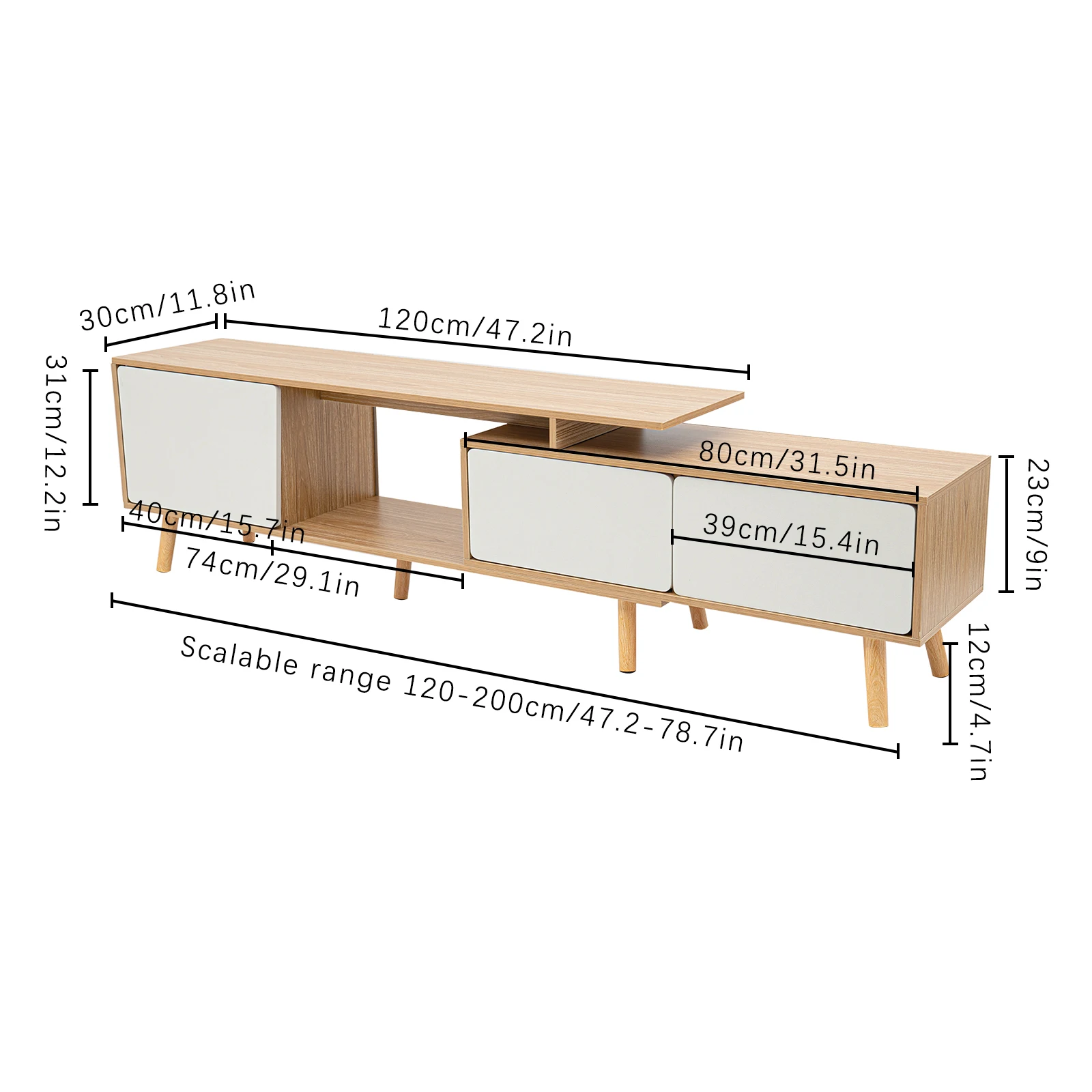 CNCEST Simple Modern TV Cabinet Adjustable Solid Wood Leg Coffee Table TV Cabinet with Three Door Model