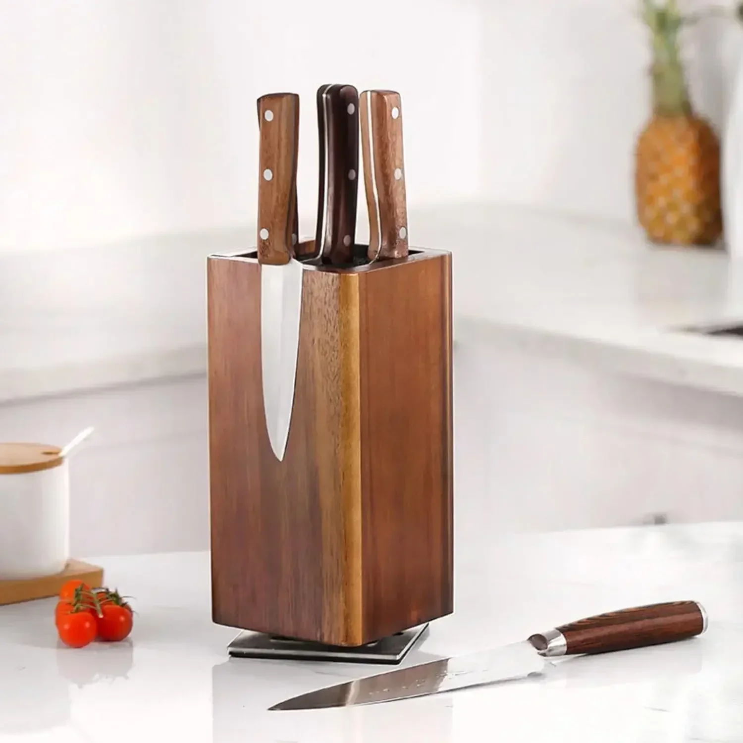 360° Rotatable Wooden Magnetic Knife Holder Strong Magnets, Multi-Purpose Kitchen Tool Organizer