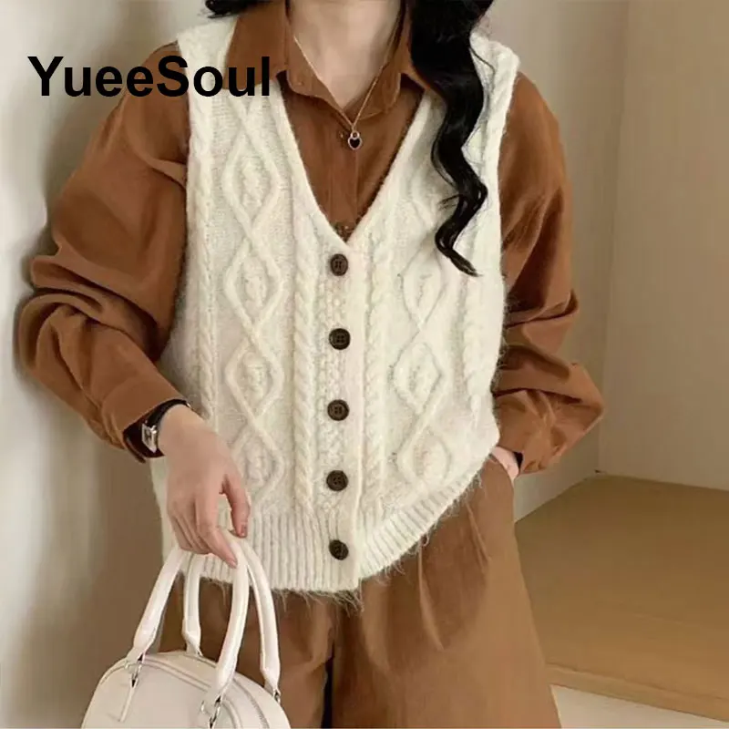 Colete feminino branco sem mangas malha cardigan colete 2025 inverno novo y2k doce high street casual streetwear colete feminino