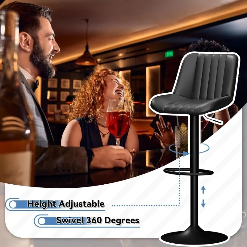 مجموعة مقاعد البار مكونة من 2، مقاعد دوارة من جلد البولي يوريثان قابلة للتعديل، مقعد بار بارتفاع مضاد مع مقعد بار لطاولة المطبخ الخلفية #6