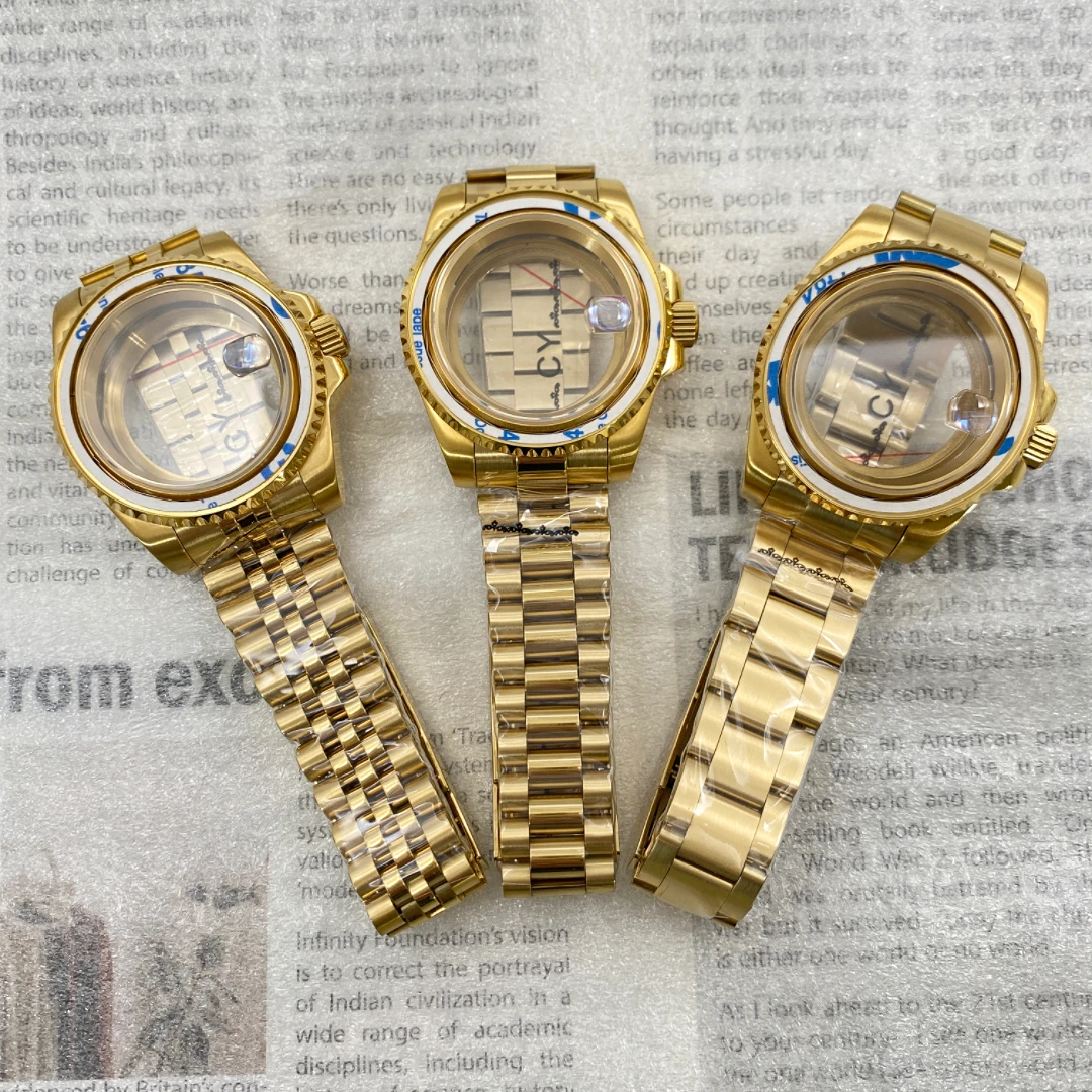 

NH35 чехол 40 мм полностью золотистый ремешок с сапфировым стеклом подходит для NH34/NH36 механизм тонкий регулируемый ремешок