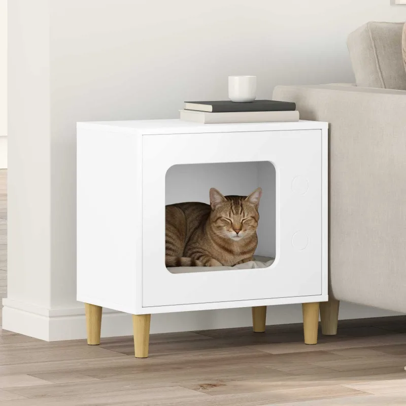 Katzenhaus Weiß 51 x 30 x 52 cm aus Holzwerkstoff, geeignet für Wohnzimmer und Schlafzimmer