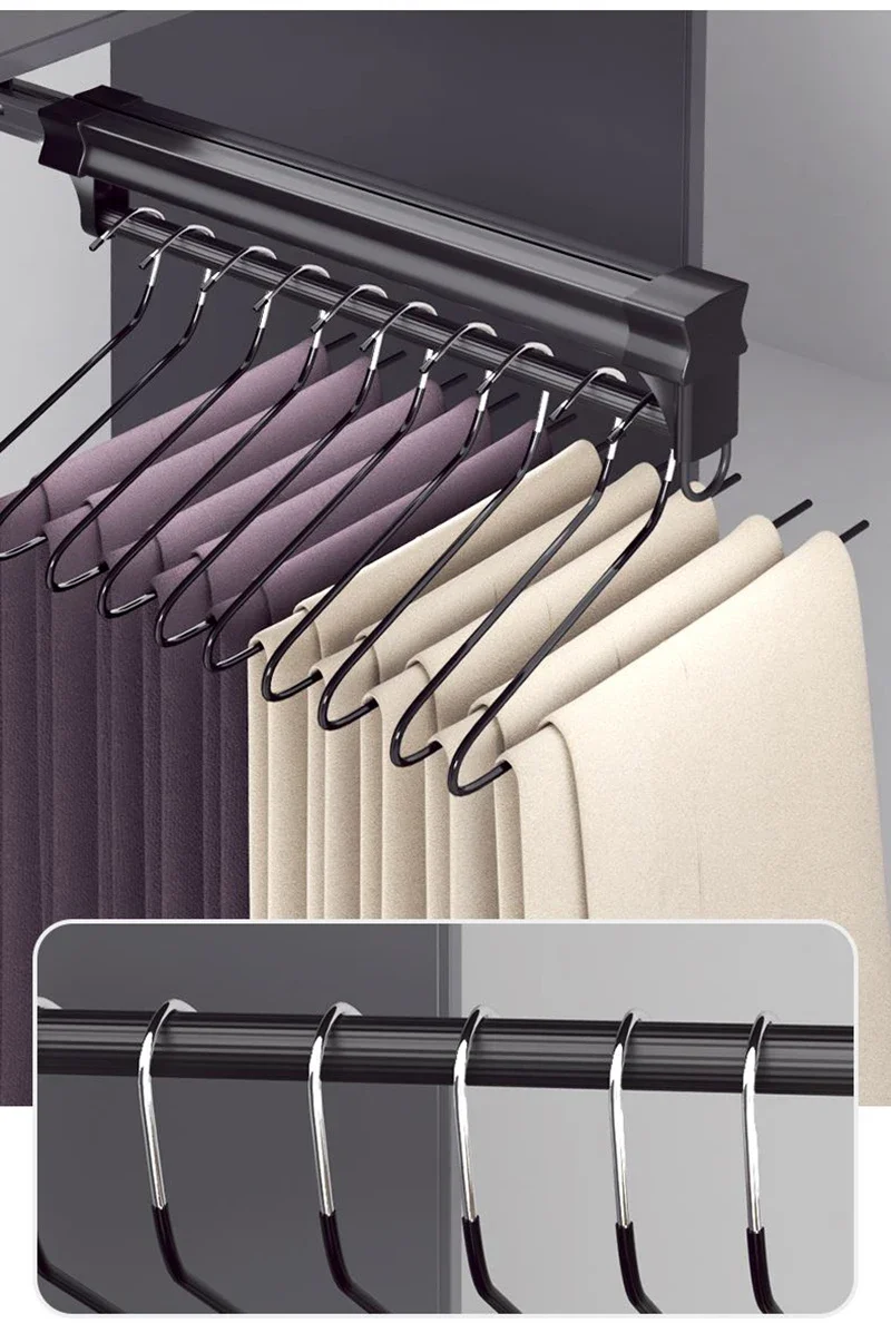 Adjustable Wardrobe Clothing Rail Heavy Duty Pull-Out Closet Valet Rod 25CM Top Mount Wardrobe Hanger Rack Bar Ball Slide