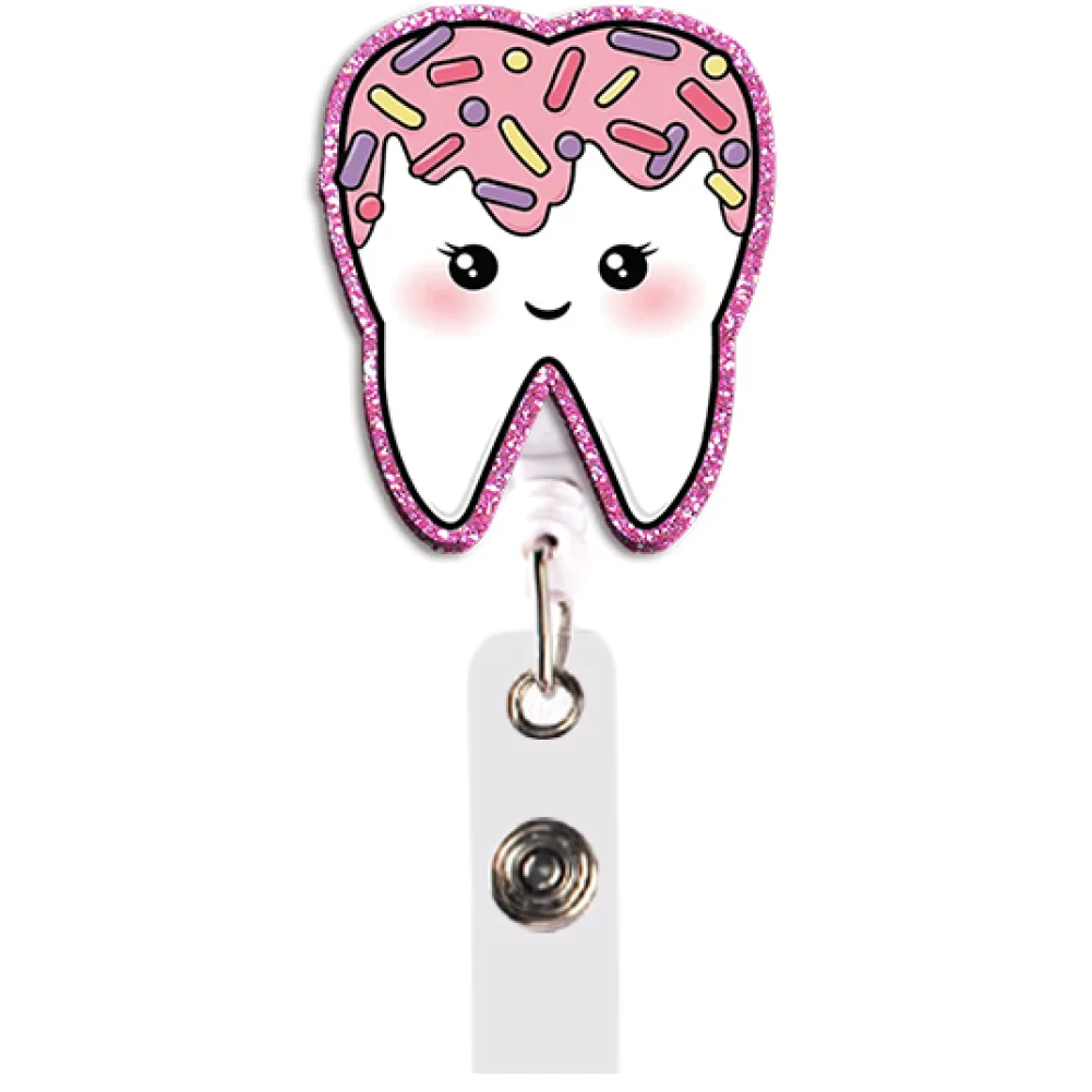 Dental Tooth Badge Reel Set Retractable with Clip for Daily Work ID Card Holder Decor