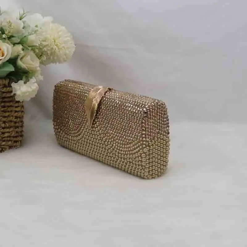 Small mini handbag Champagne color chain Shoulder bag messenger bag bridal evening bag day clutches rhinestone wedding purse