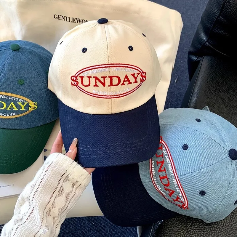 ''Sundays'' Embroidery Two Tone Baseball Cap Unisex Adjustable Curved Brim Color Block Dad Hat Casual Streetwear Sun Hat Gorr