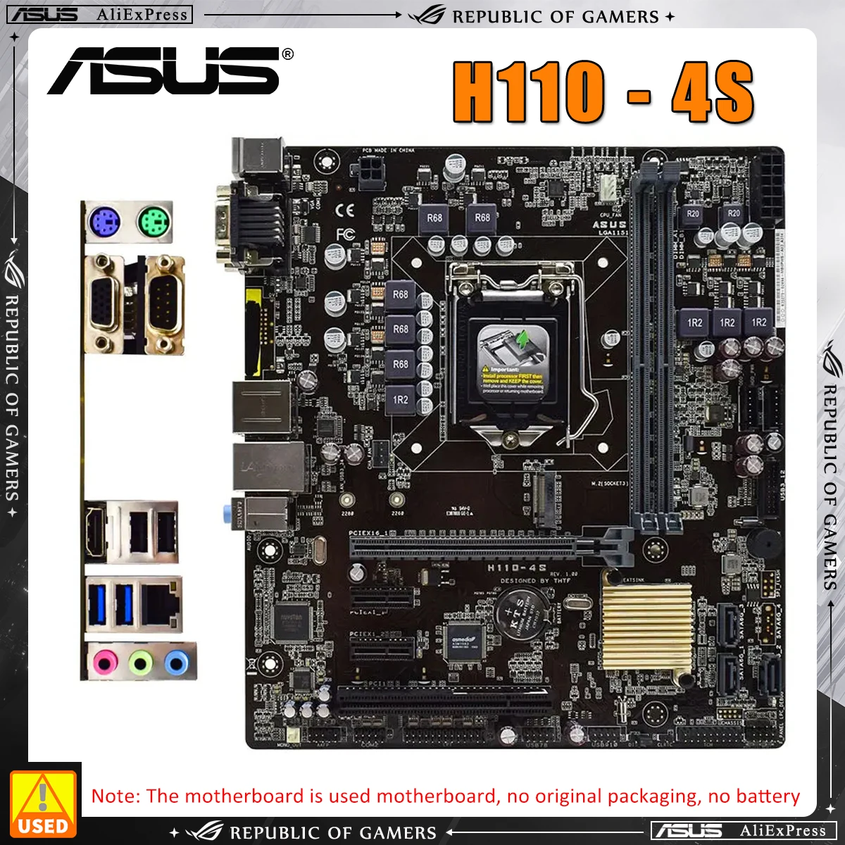 

ASUS H110 Motherboard H110-4S Supports for Intel Core i3 6100 With 2x DIMM Max. 16GB DDR4 Micro ATX Form Factor LGA 1151 Socket