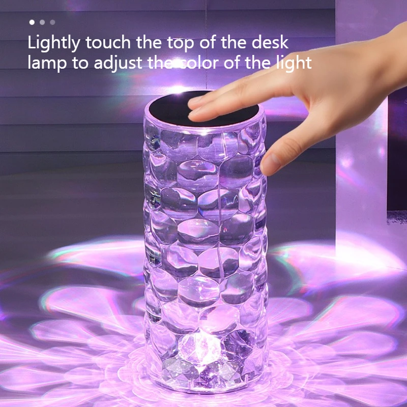 ไฟกลางคืน LED ปรับความสว่างได้ 16/3 สี รุ่นคริสตัลเพชร สร้างบรรยากาศ โคมไฟตั้งโต๊ะแบบสัมผัส ชาร์จ USB สำหรับตกแต่งห้องนอน