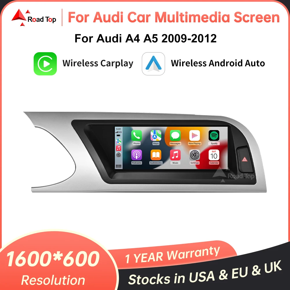 RoadTop 8.8 Inch Wireless Carplay Multimedia Linux Screen Android Auto For Audi A4 A5 2009-2012 with Airplay Miracast Functions