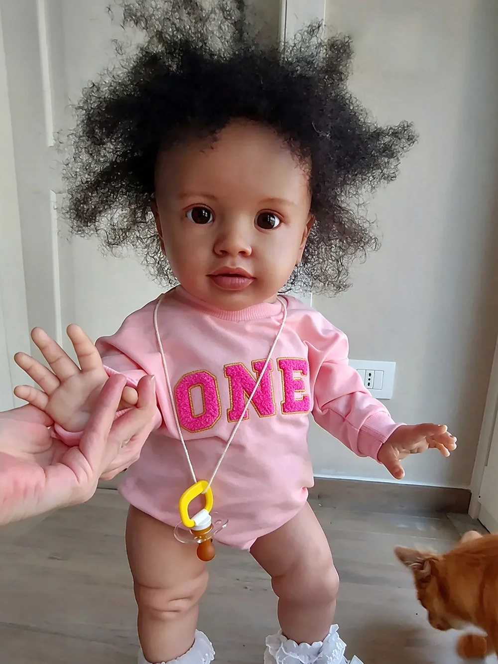 66CM Huge Size Baby Toddler Girl Reborn Pippa Handmade Dark Skin Implantation Hair Realistic Baby Dolls Gift for Christmas