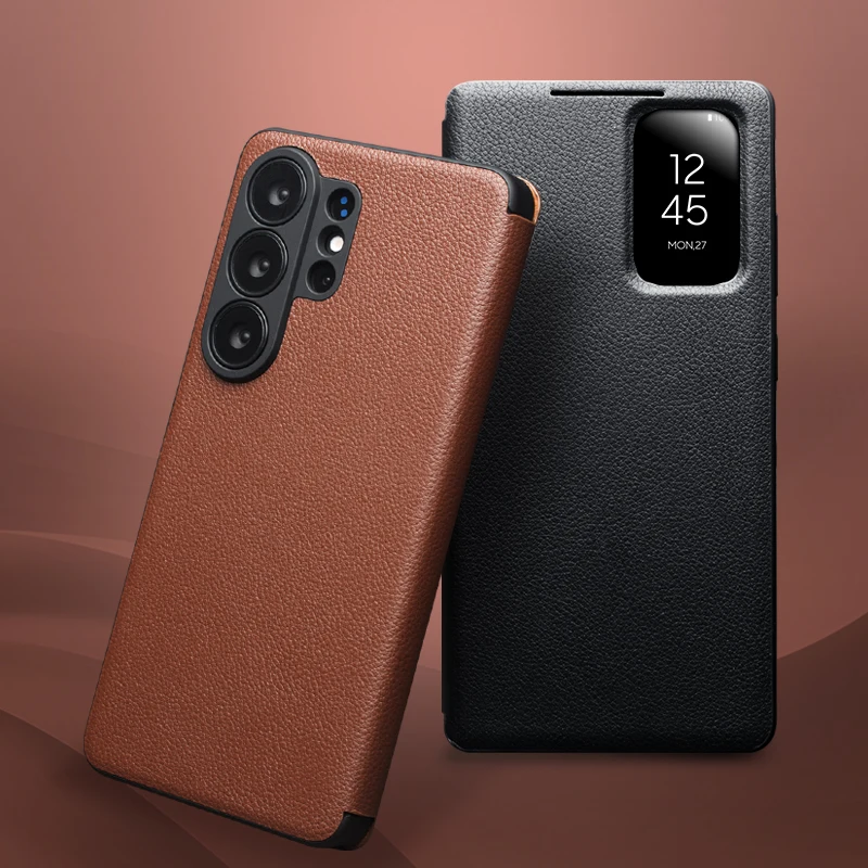 Original Qialino Echtleder-Kartenfach-Brieftaschenhülle für Samsung Galaxy S26 Ultra S26Ultra mit Sichtfenster und Chip-Smart-Cover