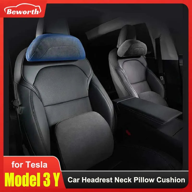Für Tesla Modell Y 3 Juniper Highland 2025-2020 Auto Nackenkissen Memory Foam Lendenwirbelstütze Atmungsaktives weiches Kopfstützenkissen