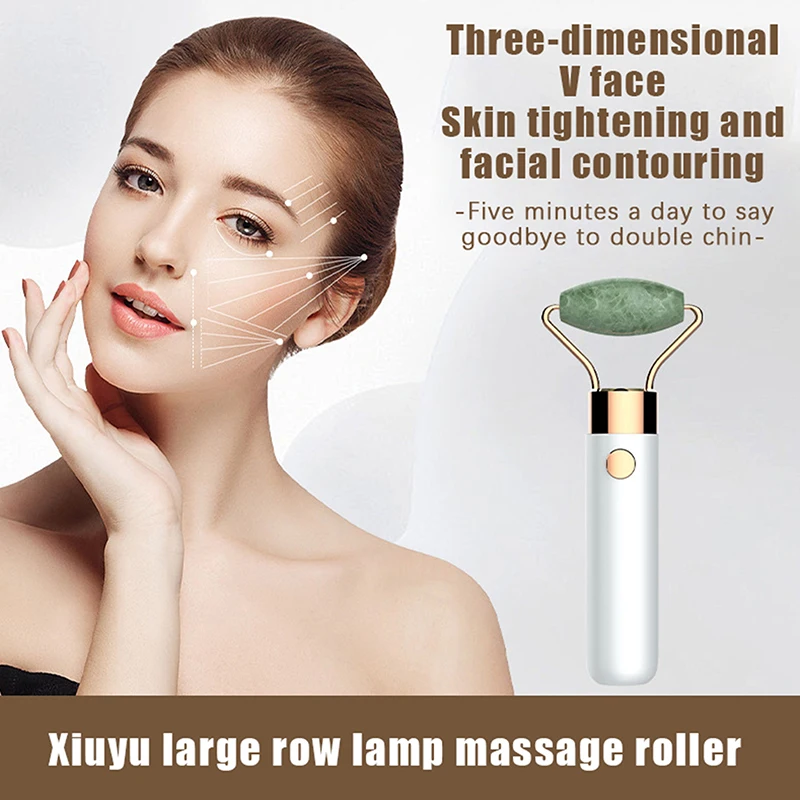 Massageador elétrico vibratório de rolo de jade, para emagrecimento, lifting facial, cuidados de beleza dos olhos, pedra de rolo 3d, cuidados com a pele facial