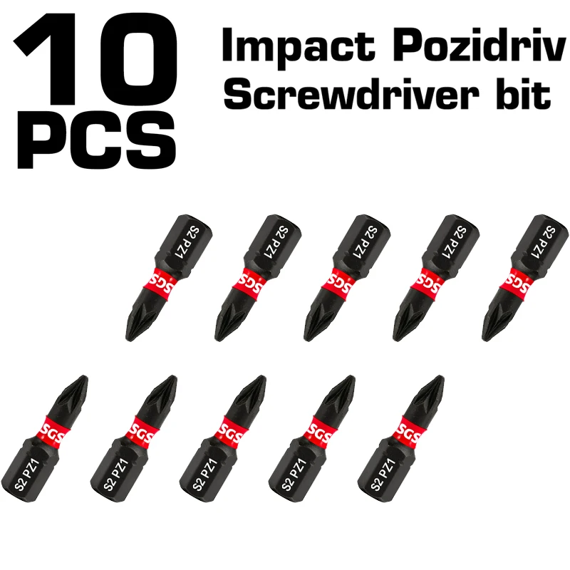 10-teiliges Set Pz1/2/3, Ph1/2/3 Schlagschrauberbits, 25mm, Magnetisch, Anti-Twist, Hohe Härte, S2-Stahlmaterial, Universal 1/4' Sechskant S – Detail 4