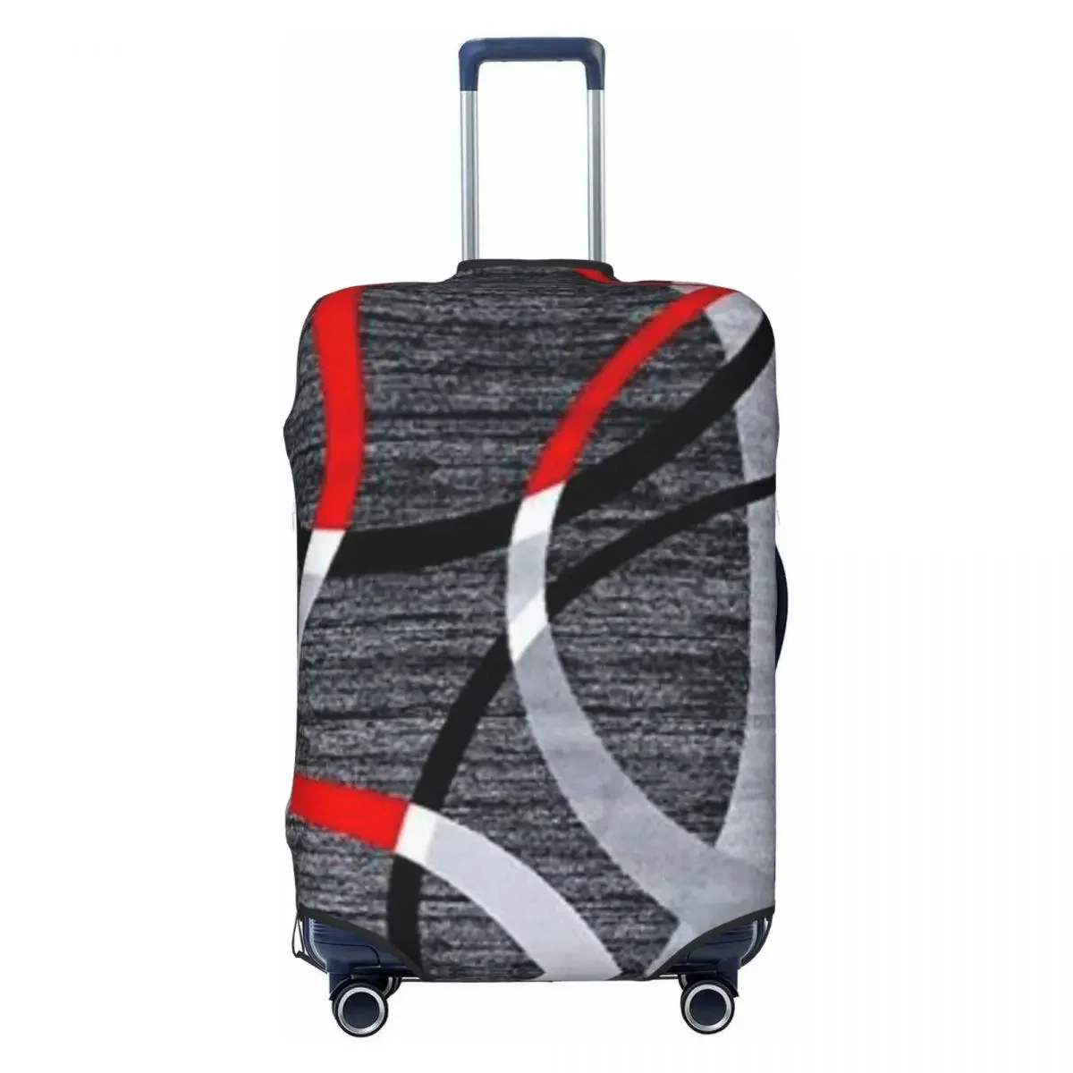 Custom Cute Modern Abstract Gray Red Swirls Luggage Cover Protector Washable Geometric Pattern Travel Suitcase Covers