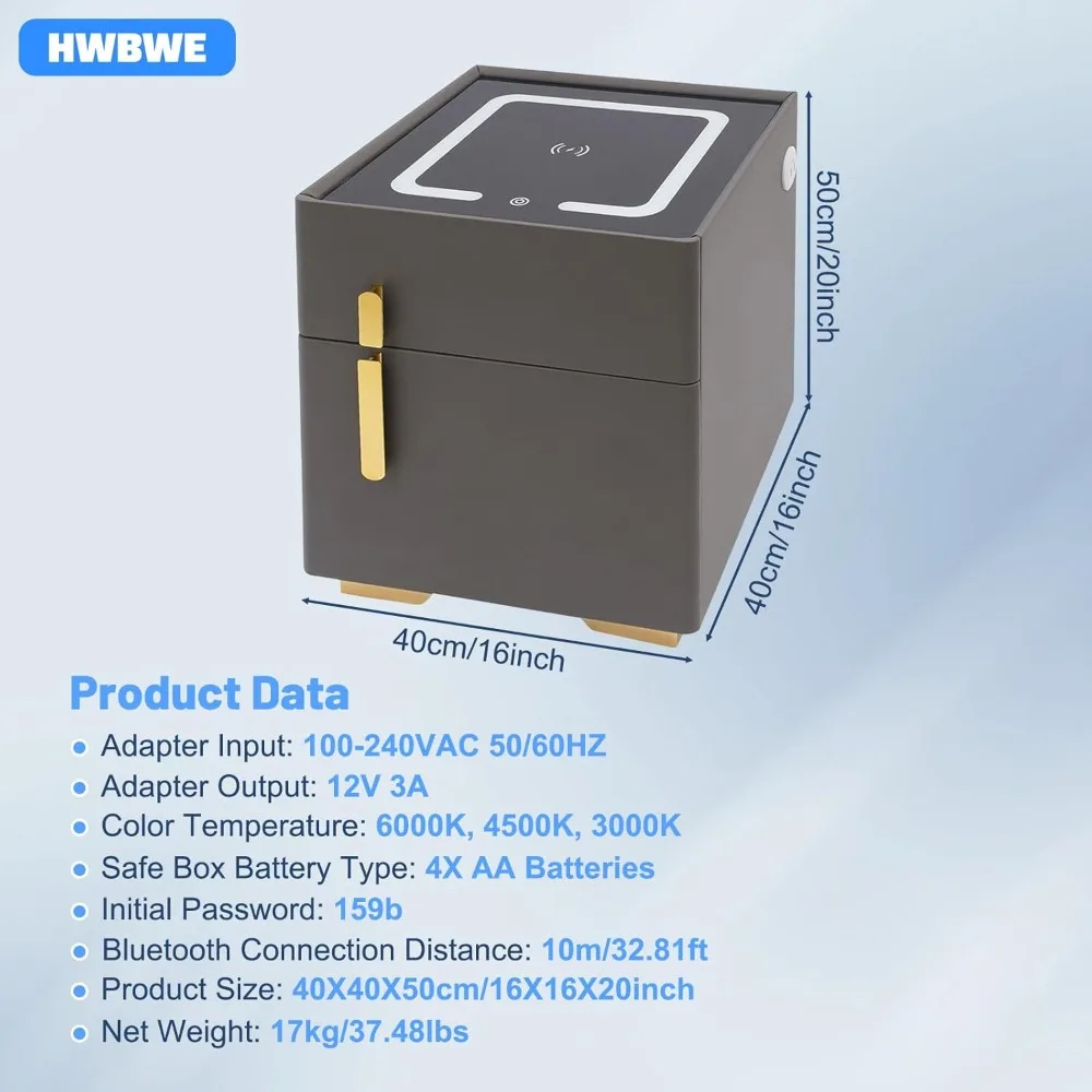 โต๊ะข้างเตียงพร้อมไฟ LED ชาร์จไร้สาย พร้อมกุญแจล็อคแบบผสมผสาน โต๊ะอเนกประสงค์ทันสมัยพร้อมไฟ LED 3 สี และที่เก็บของที่ปลอดภัย