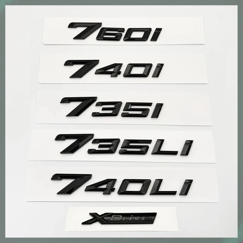 ABS New After 2023 Glossy Black Letters735i 740i 760i 735Li XDrive Emblem for 7 Series Car Fender Trunk Rear Car Logo Sticker