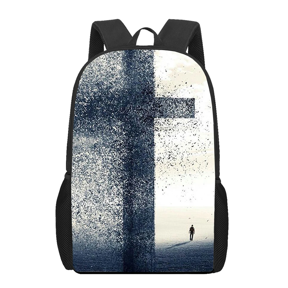 Cross Rose 3D Print School Bag for Teenage Primary Girls Boys Jesus Christian Women Men Backpack Large Capacity Kids Bookbags