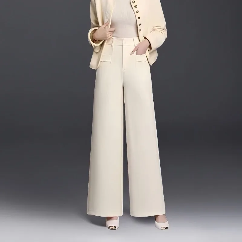 الصوفية واسعة الساق السراويل النساء في الخريف الشتاء جديد عالية الخصر فضفاض مستقيم السراويل ثنى السراويل المخملية سراويل نسائية #3