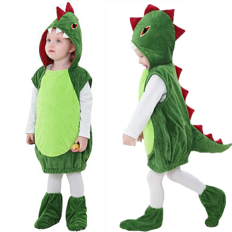 Umorden grüne Dinosaurier Kostüm Weste Hoodie für Kinder Junge Mädchen Tween & Teens 3-16t mit Fuß abdeckungen Halloween Purim Kleidung