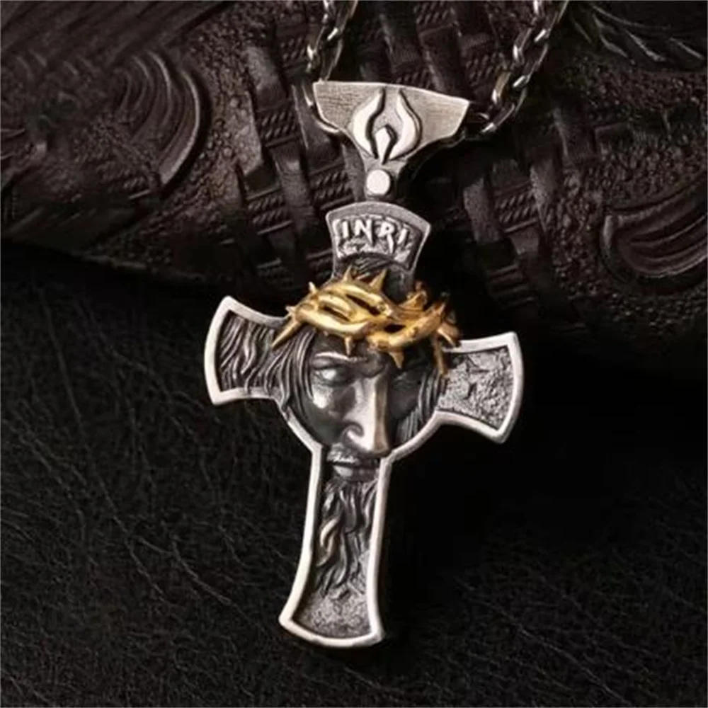 2024 New Blood Red Gothic Inverted Cross Pendant Necklace Jewelry European and American Punk Style Cross Jewelry Wholesale