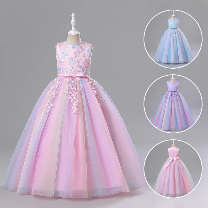 Wholesale Children's Clothing Princess Dress Girls' Mesh Performance Dress One-Year-Old Flower Girl Colorful Dress Factory