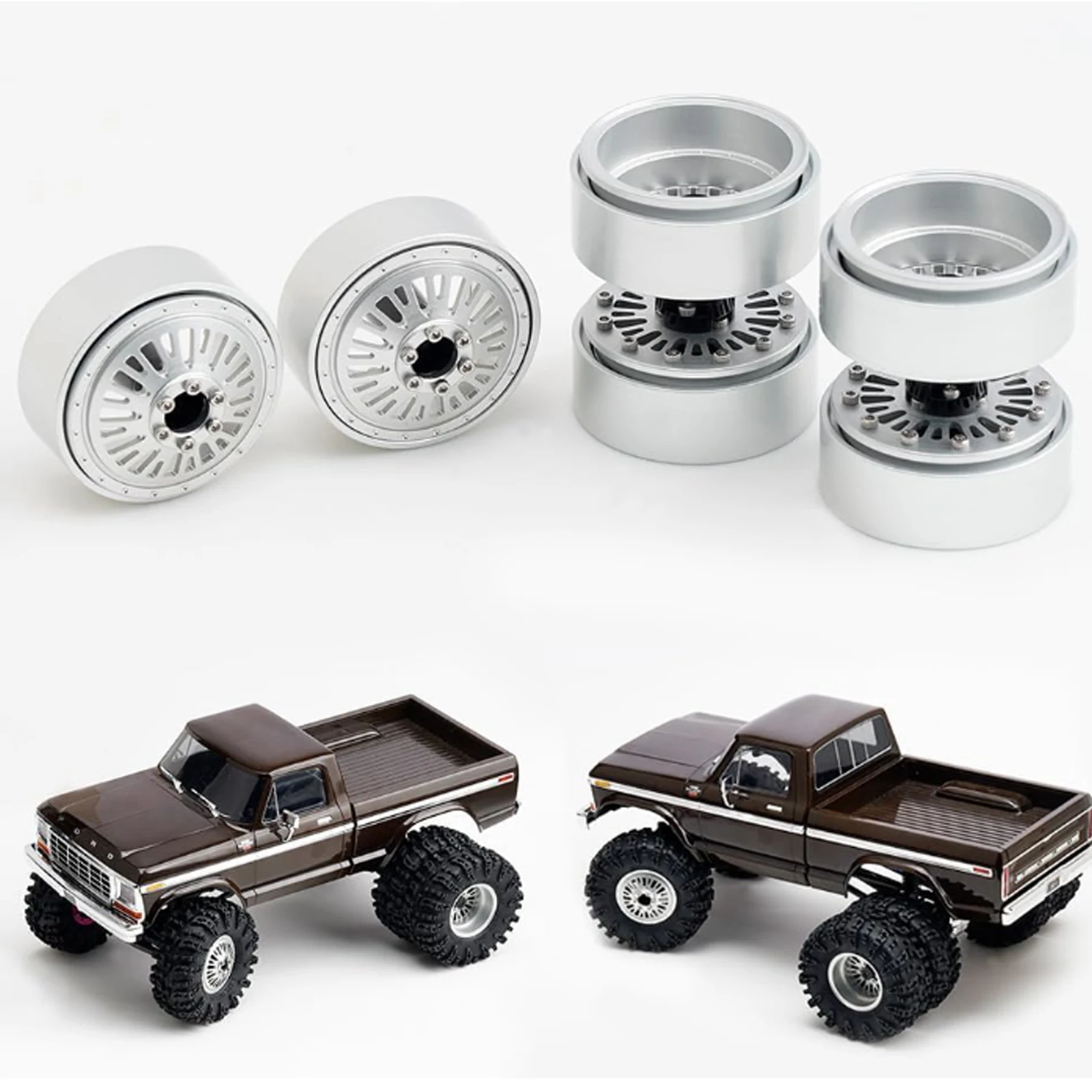 TCRC 1.3Inch Front & Rear Dually Beadlock Wheels Hubs for 1/24 Axial SCX24 1/18 Redcat Ascent18 Traxxas TRX4M HPI Venture18