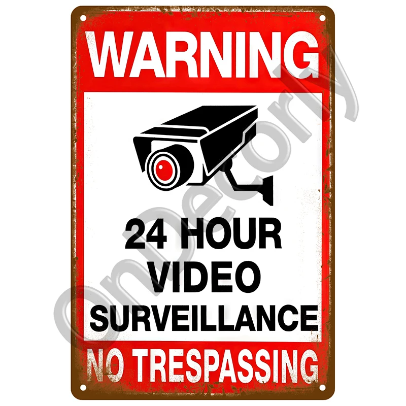 Bar Warning CCTV Tin Signs Vintage Metal Sign Poster Plate Wall Decor Art For Garage Cafe Plaque Notice 24 Hour Security Camera