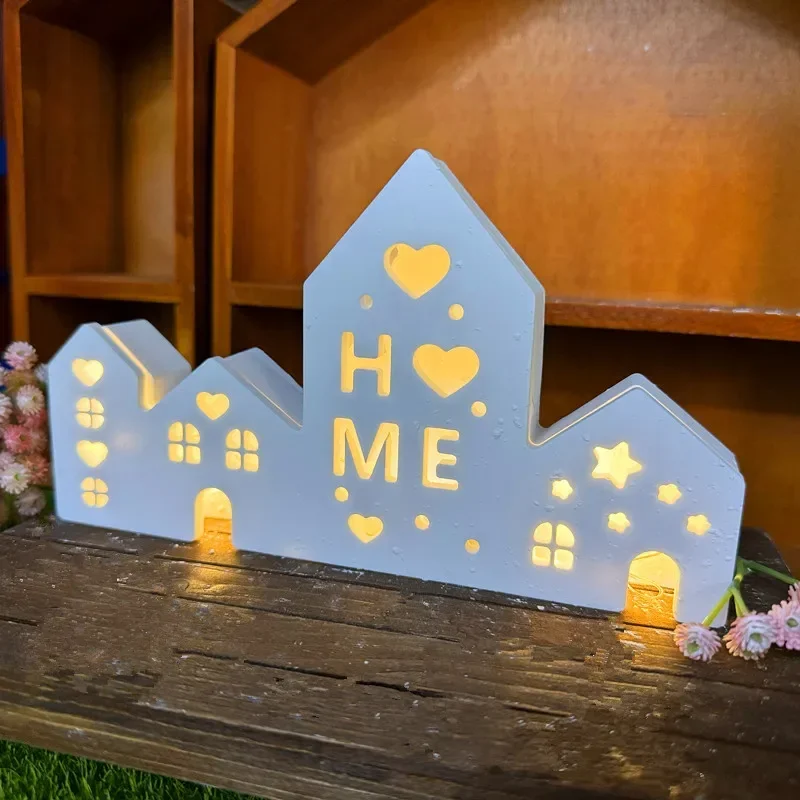 European Style House Silicone Mold, LED Night Light, Gypsum Mold, Four Connecting Rooms, Aromatherapy, Warm Light Houses