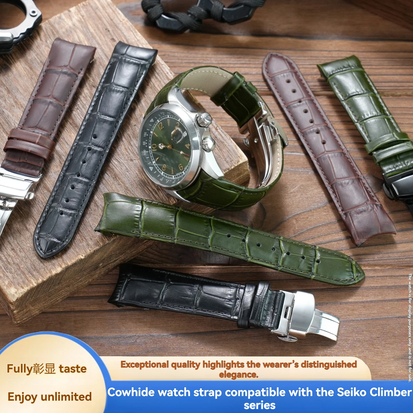 Curved-End Vintage Genuine Leather Watch Strap, 22 mm, for Seiko Mountaineer SPB121J1, SPB507J1, SBDC091Replacement Strap