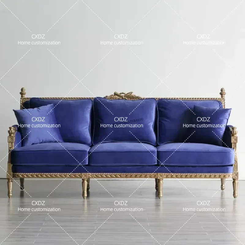 Neoclassical Hand Carved Fabric Sofa High End Custom Furniture Classic Simple Design Double And Triple Seater Living Room