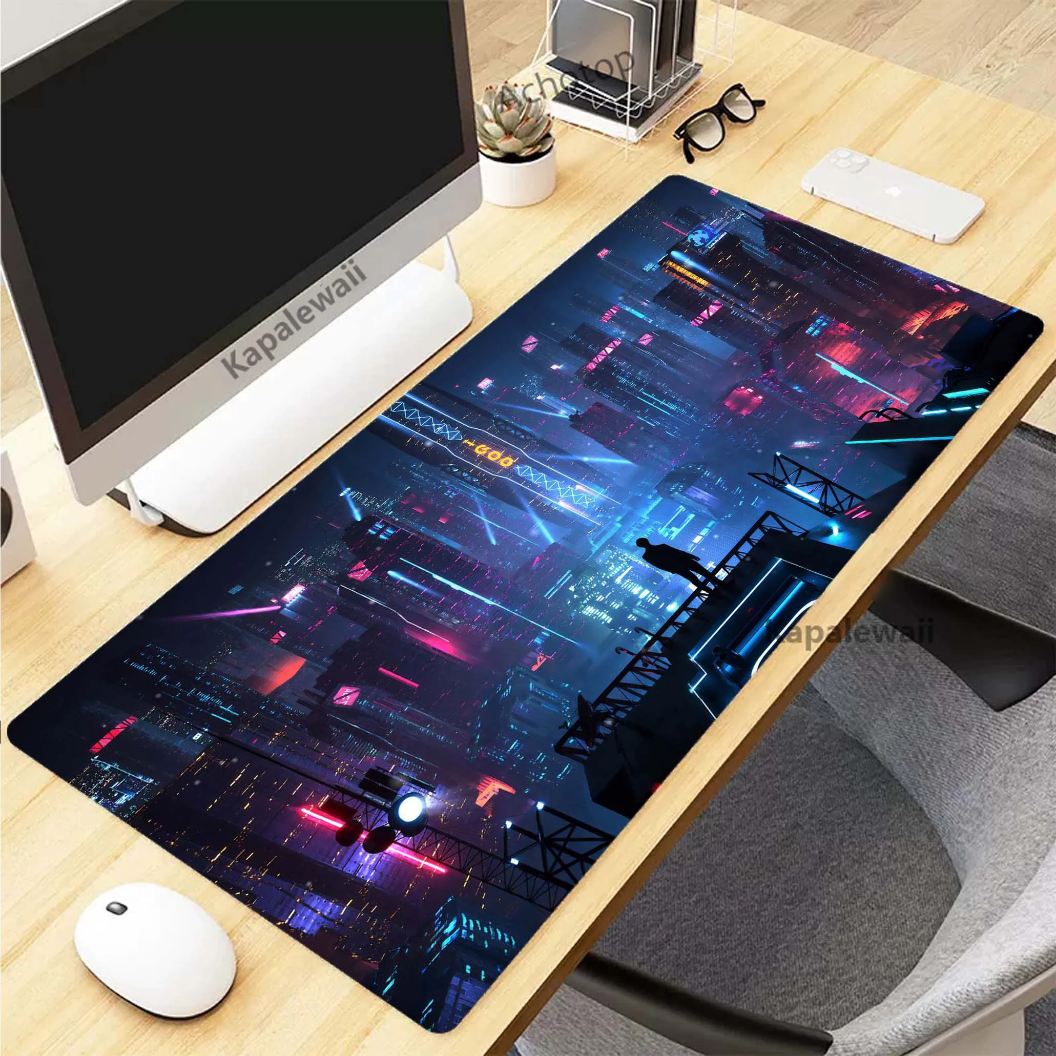 City Street Neon Pixel Mouse Pad Gaming Mousemat Large Desk Mat Pc Gamer Accessoires Mousepad Speed Keyboard Pads XXL 90x40cm