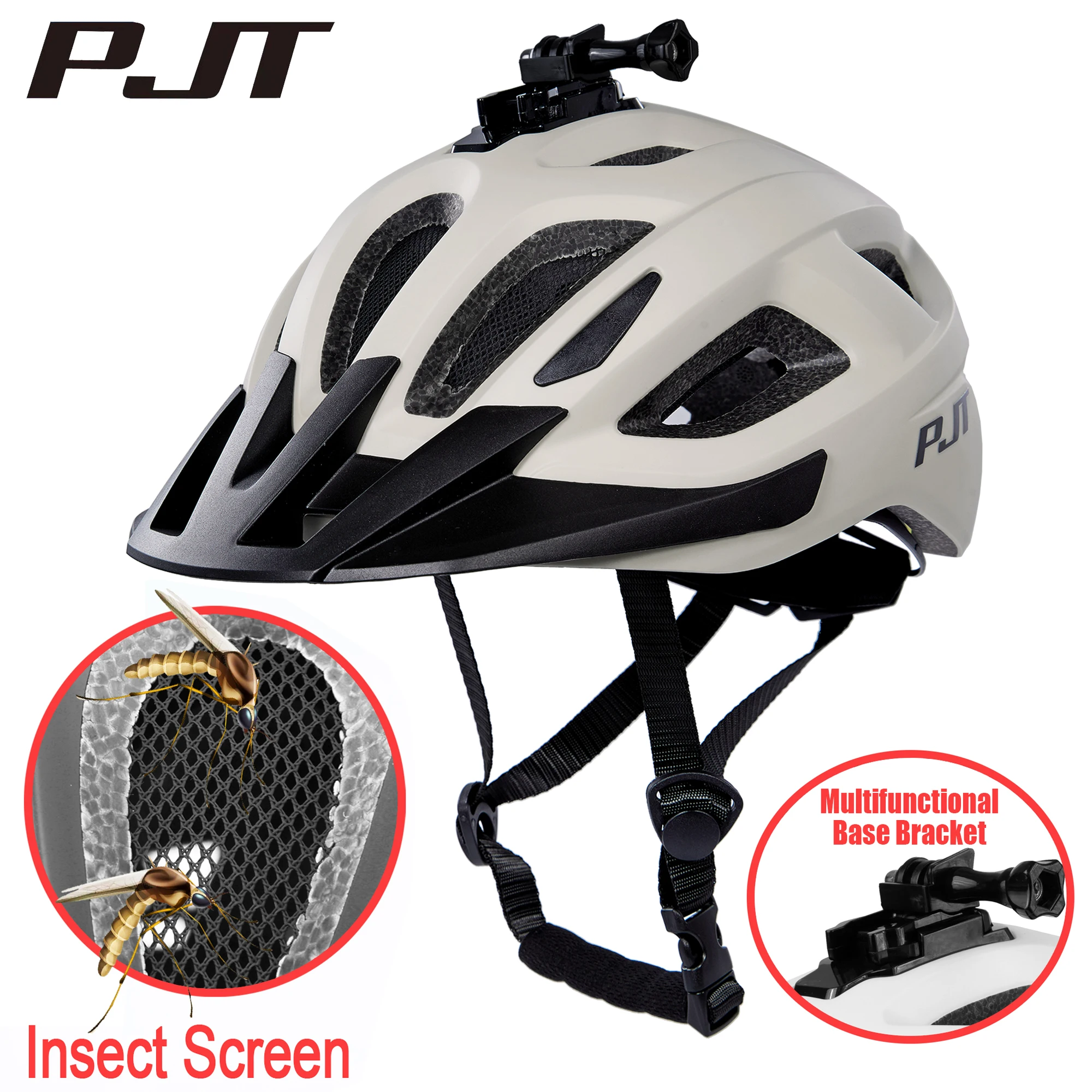 

PJT Insect Screen Bicycle Helmet MTB Road Cycling Helmet Multifunctional Base Bracket For Sports Cameras/Headlights Bike Helmet