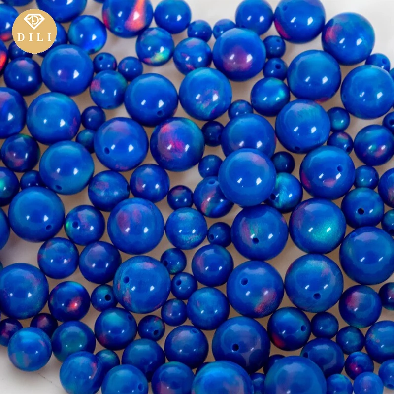 OLP350 Dark Blue 3mm~10mm Synthetic Ball Shape Nebula Loose Opal Bead, Sphere Aurora Opal Oparex